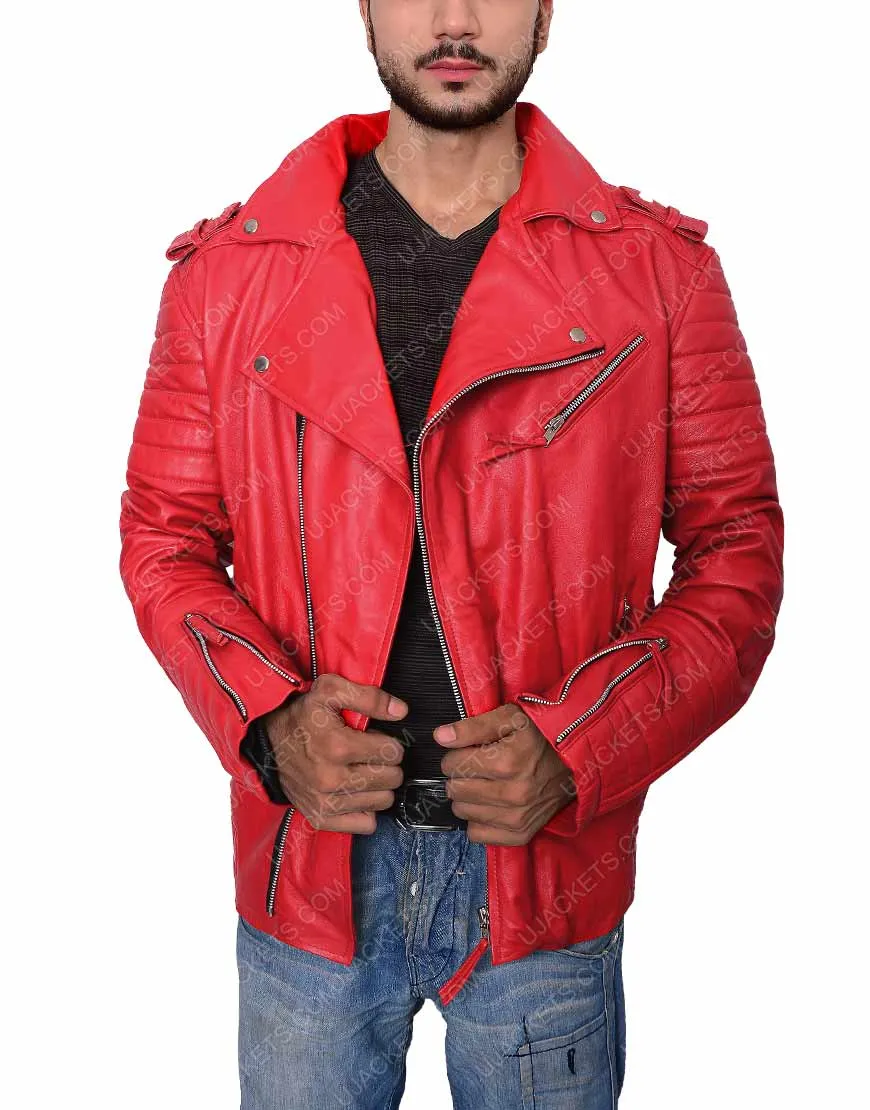 Men's Asymmetrical Padded Red Jacket for Sale