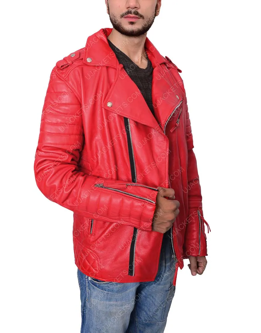 Men's Asymmetrical Padded Red Jacket for Sale