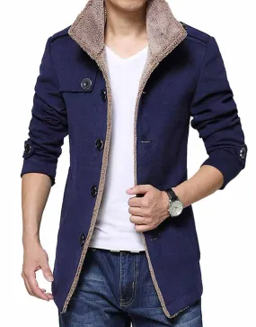 Men's Blue Shearling Jacket | Men's Blue Wool-Blend Jacket | Ujackets