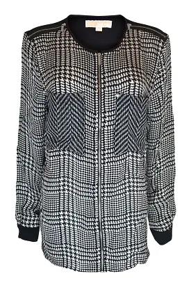 MICHAEL KORS 100% Silk Black and White Dogtooth Check Shirt (L)