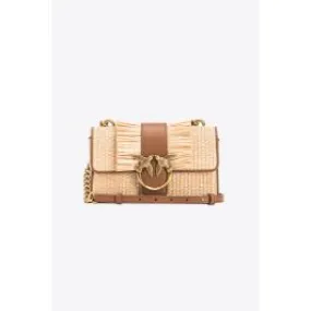 Mini Love Bag Light in rafia e pelle donna Beige