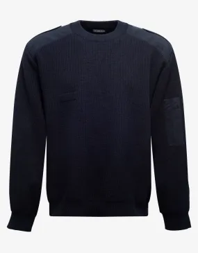 Navy Blue Logo Panelled Sweater -