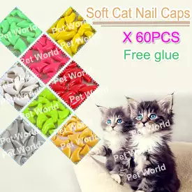 NEW  60Pcs cat soft Nail Caps Paw Claws for Pet Cat with instruction & 3x FREE super glues and applicator