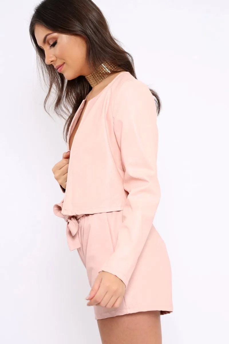 Nude Cropped Faux Leather Jacket -Katriel