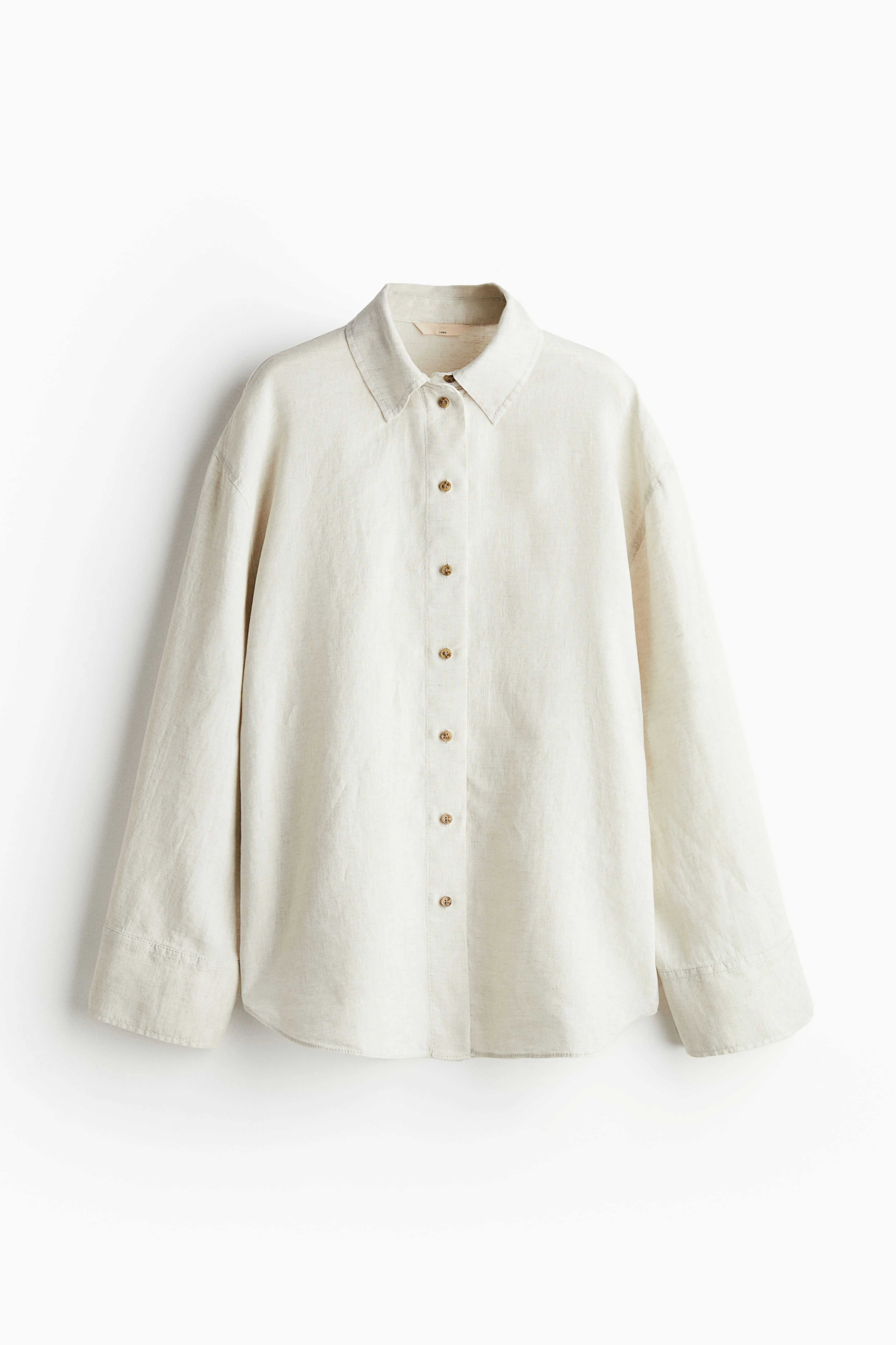 Oversized linen shirt - Round neck - Extra long sleeve - Light beige - Ladies | H&M GB