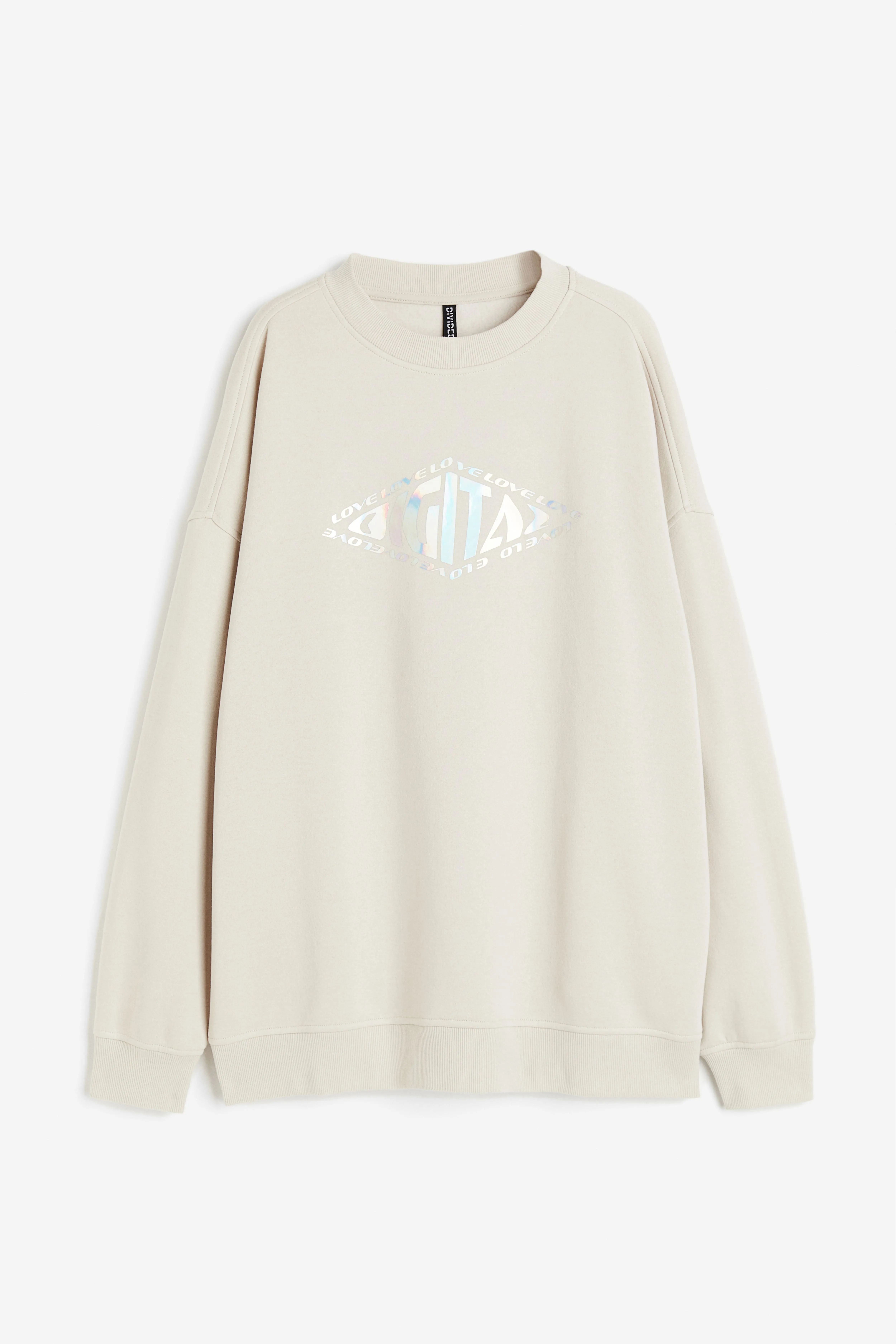 Oversized motif-detail sweatshirt - Round neck - Long sleeve - Light beige/Digital - Ladies | H&M GB