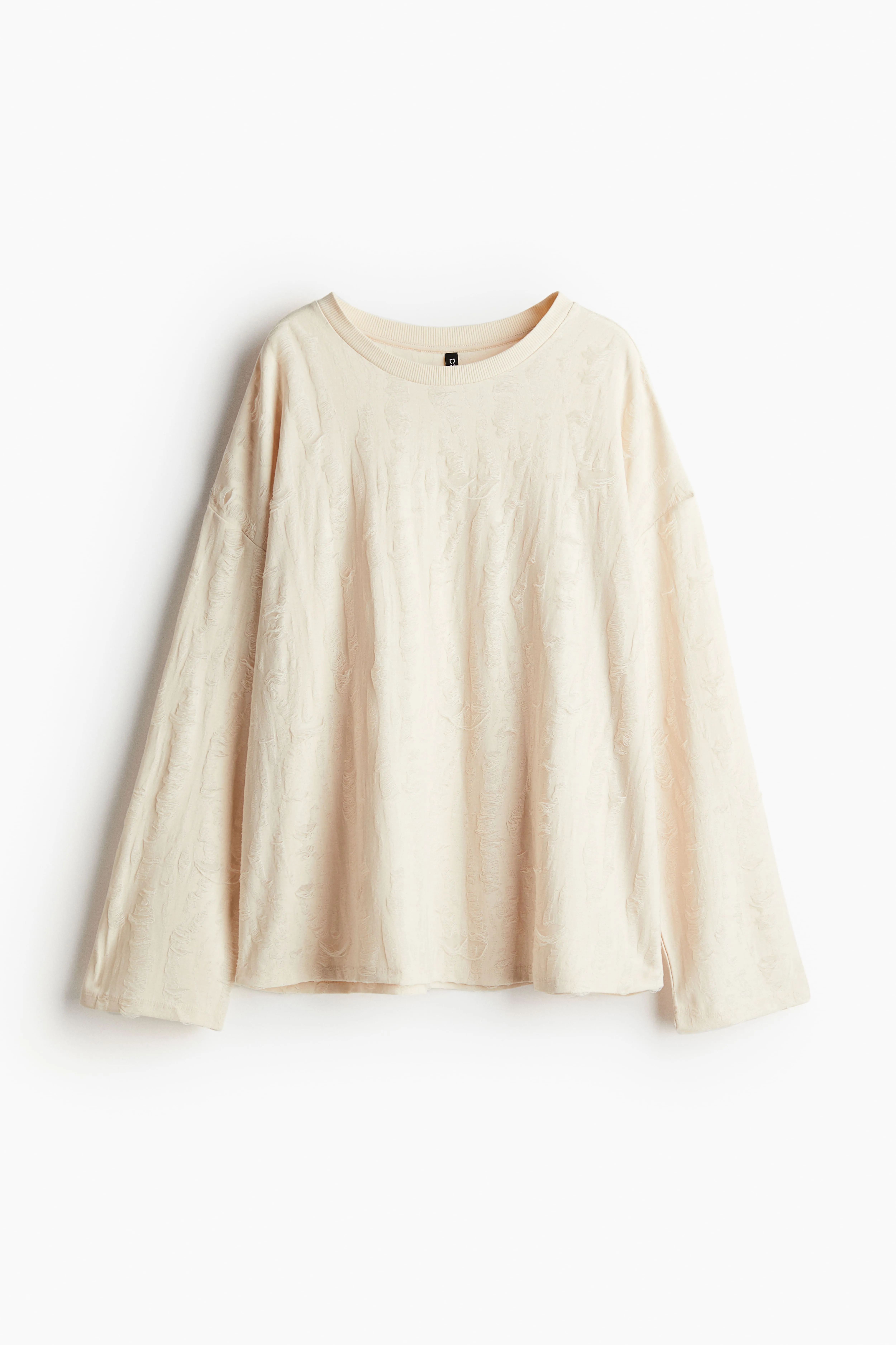 Oversized worn-look top - Round neck - Long sleeve - Light beige - Ladies | H&M GB