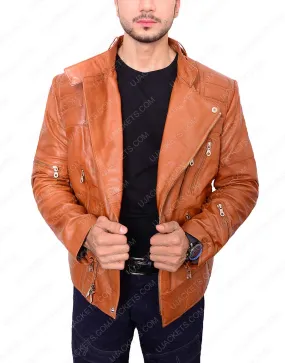 Padded Brown Motorcycle Jacket for Men - ujackets