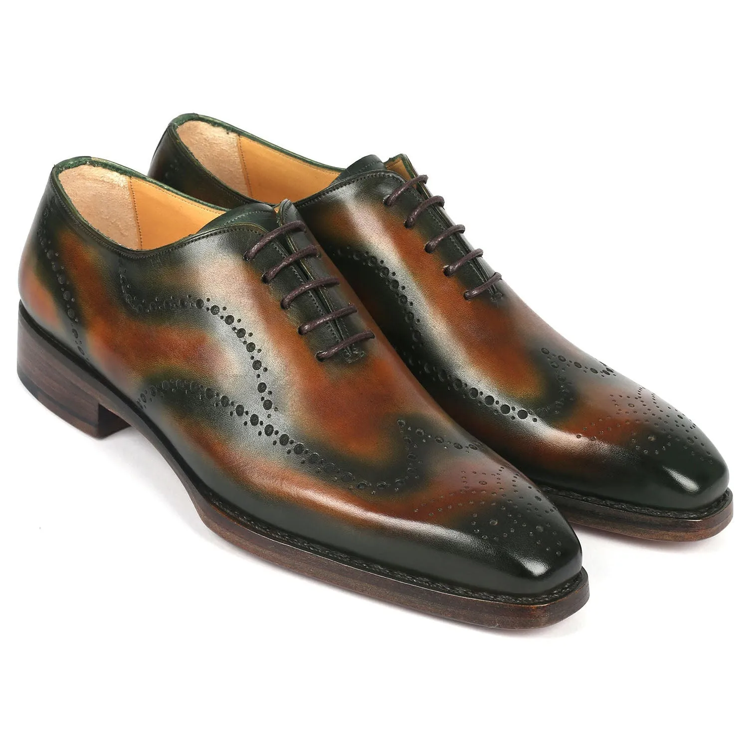 Paul Parkman 081-036 Men's Shoes Brown & Green Calf-Skin Leather Goodyear Welted Oxfords (PM6367)