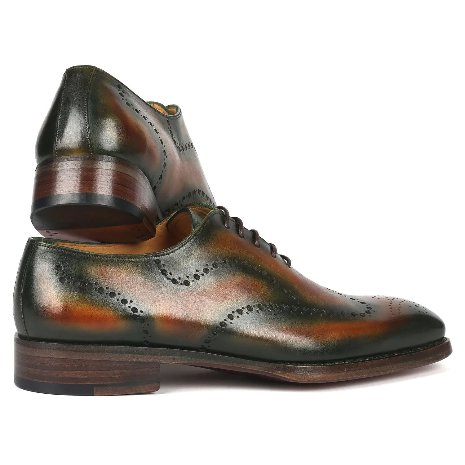 Paul Parkman 081-036 Men's Shoes Brown & Green Calf-Skin Leather Goodyear Welted Oxfords (PM6367)