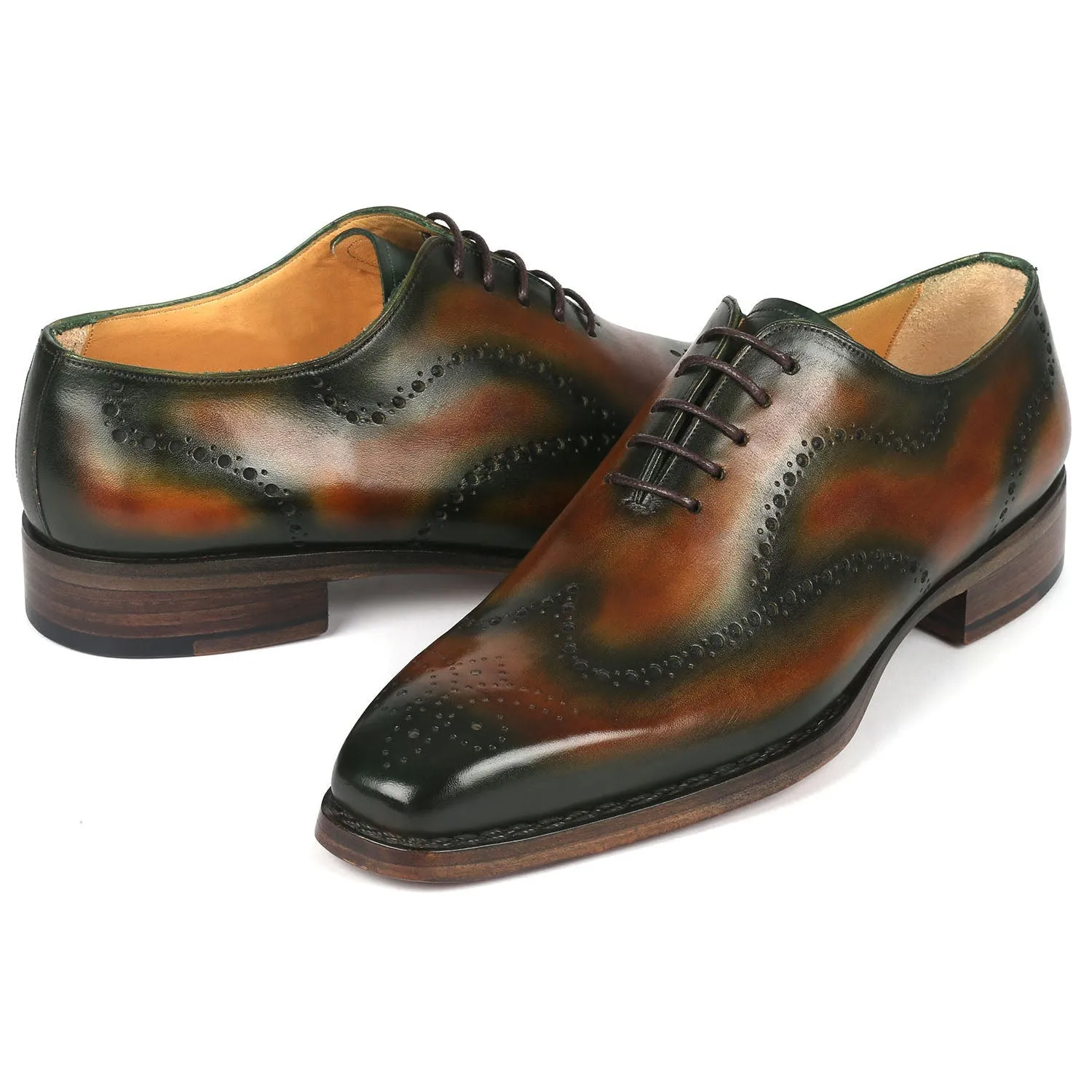 Paul Parkman 081-036 Men's Shoes Brown & Green Calf-Skin Leather Goodyear Welted Oxfords (PM6367)