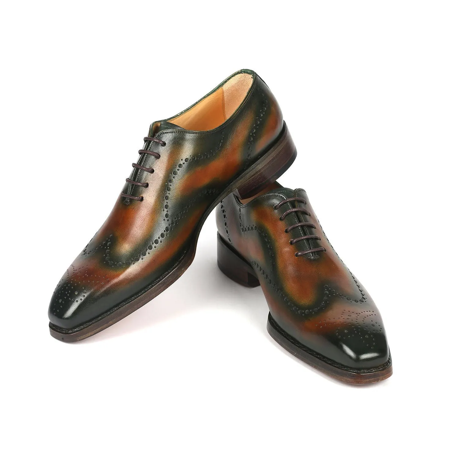 Paul Parkman 081-036 Men's Shoes Brown & Green Calf-Skin Leather Goodyear Welted Oxfords (PM6367)