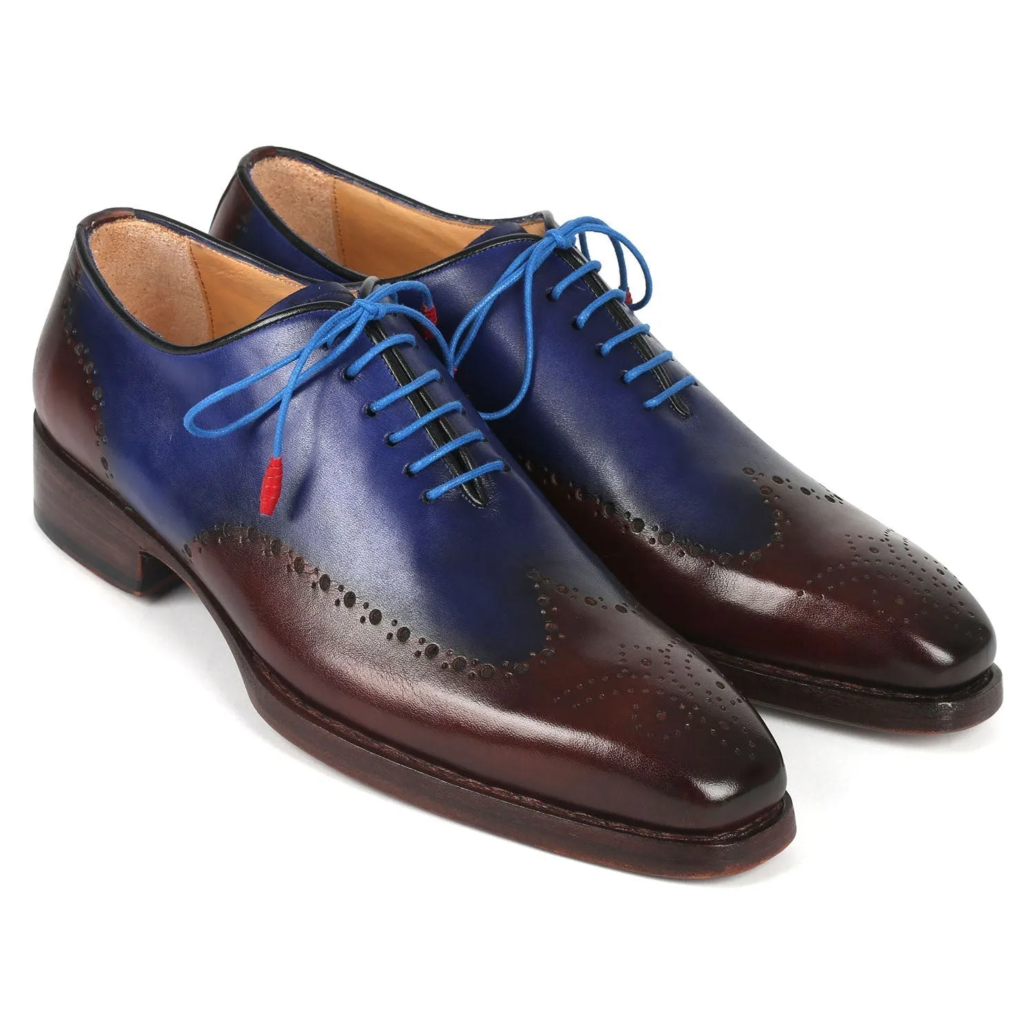 Paul Parkman 081-B35 Men's Shoes Brown & Blue Calf-Skin Leather Goodyear Welted Oxfords (PM6370)