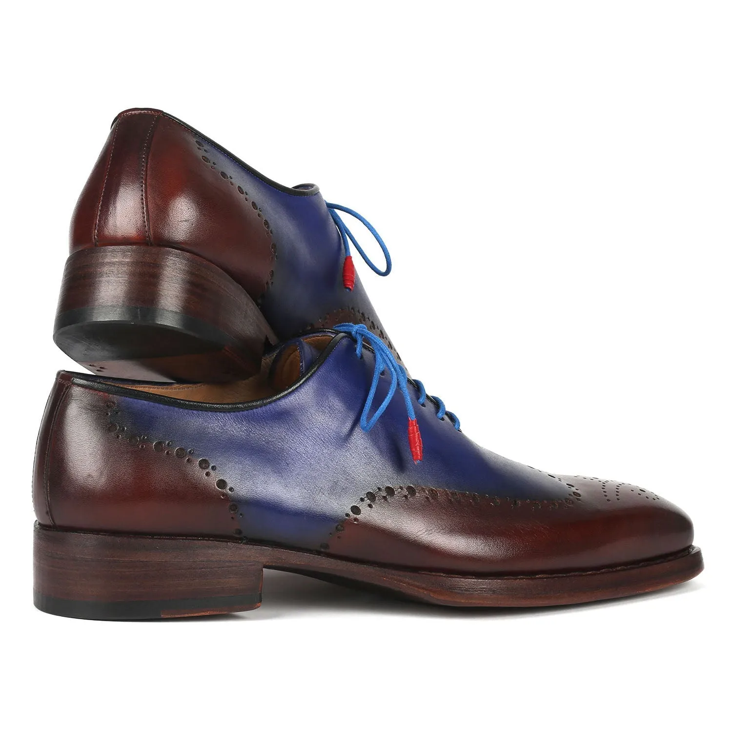 Paul Parkman 081-B35 Men's Shoes Brown & Blue Calf-Skin Leather Goodyear Welted Oxfords (PM6370)