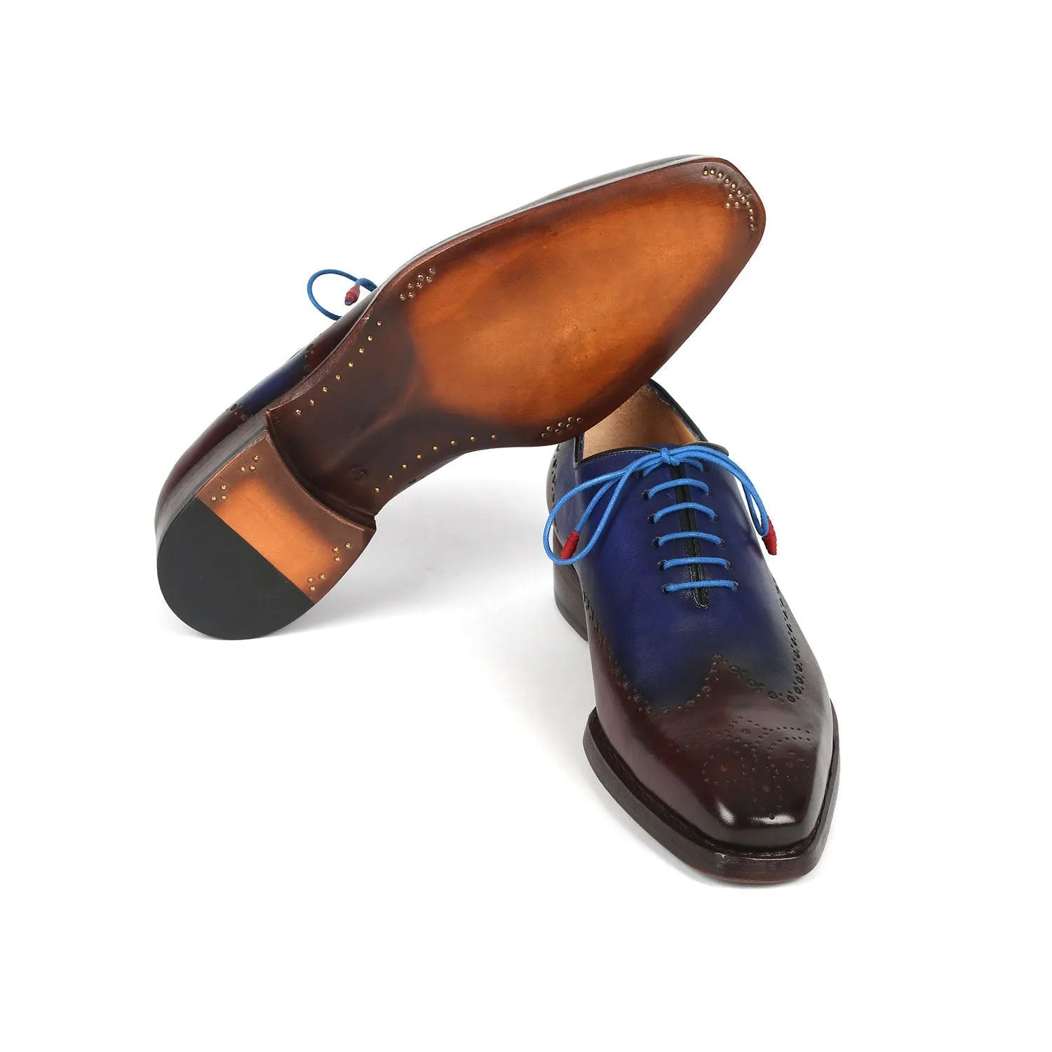 Paul Parkman 081-B35 Men's Shoes Brown & Blue Calf-Skin Leather Goodyear Welted Oxfords (PM6370)