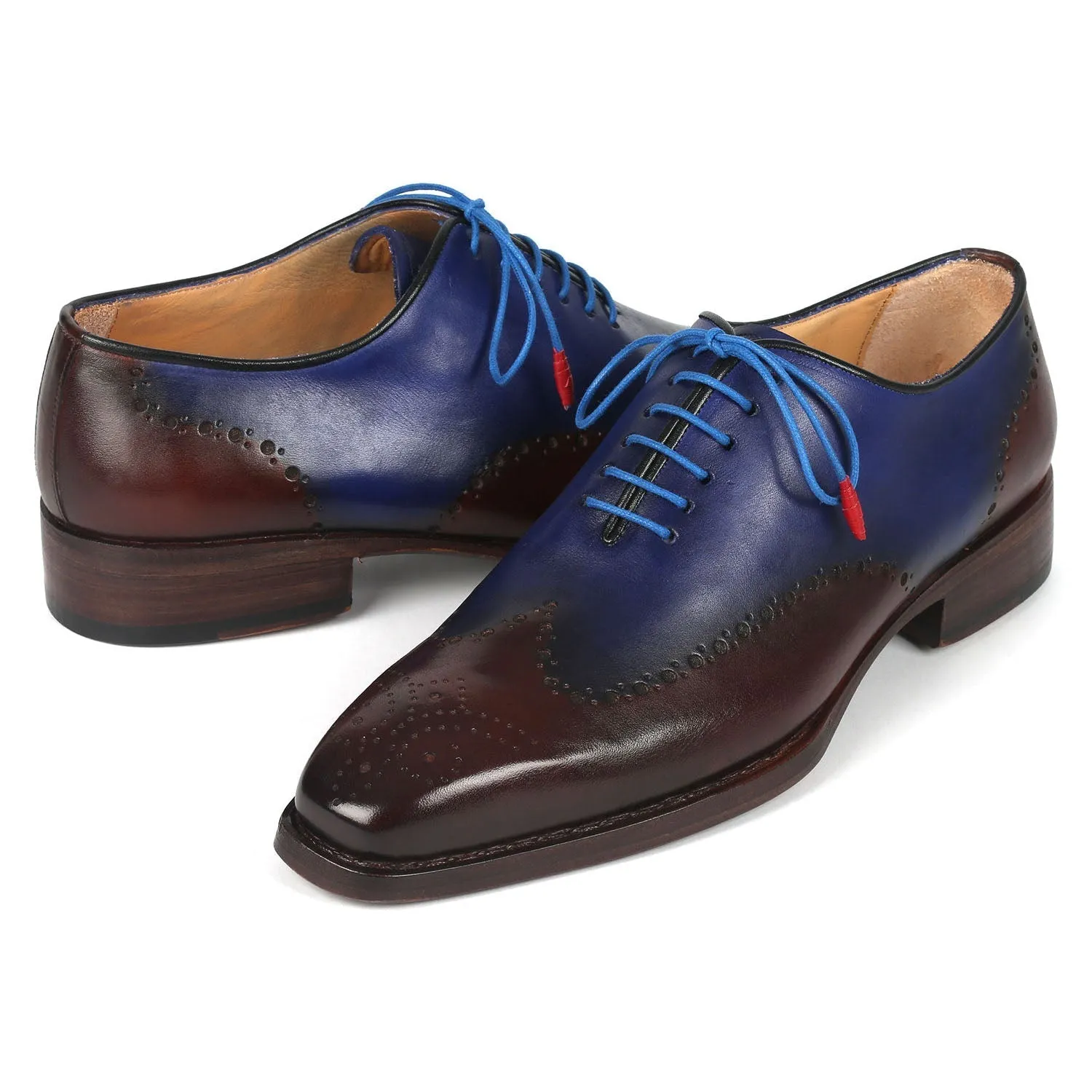 Paul Parkman 081-B35 Men's Shoes Brown & Blue Calf-Skin Leather Goodyear Welted Oxfords (PM6370)