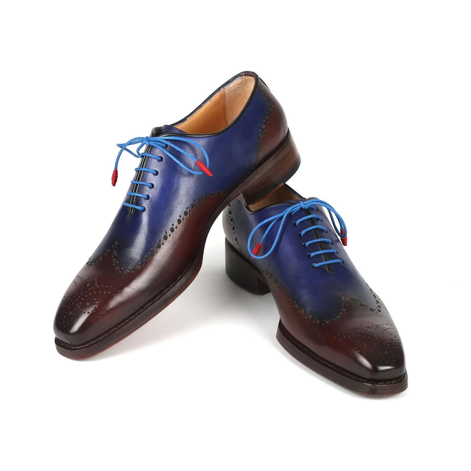 Paul Parkman 081-B35 Men's Shoes Brown & Blue Calf-Skin Leather Goodyear Welted Oxfords (PM6370)