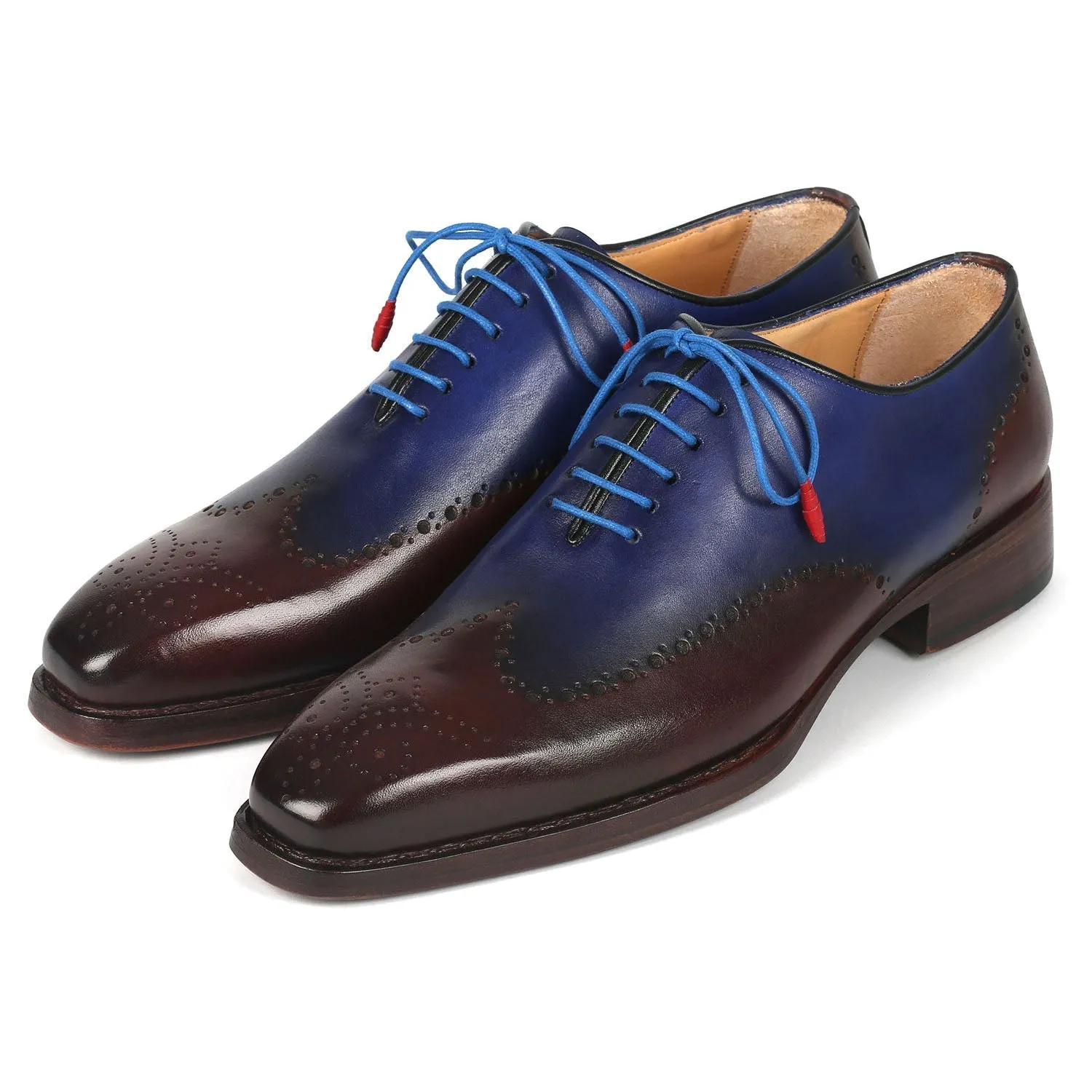 Paul Parkman 081-B35 Men's Shoes Brown & Blue Calf-Skin Leather Goodyear Welted Oxfords (PM6370)