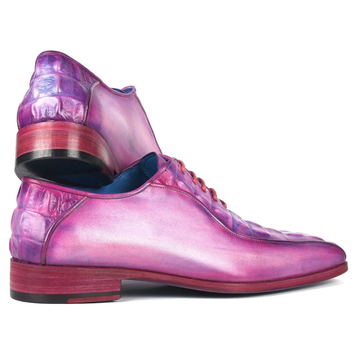 Paul Parkman 94-277 Men's Shoes Purple Crocodile Print Leather Bicycle Toe Oxfords (PM6368)