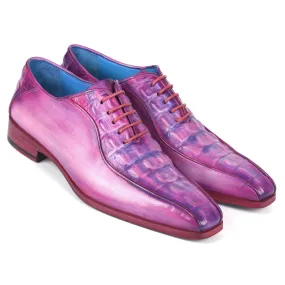 Paul Parkman 94-277 Men's Shoes Purple Crocodile Print Leather Bicycle Toe Oxfords (PM6368)