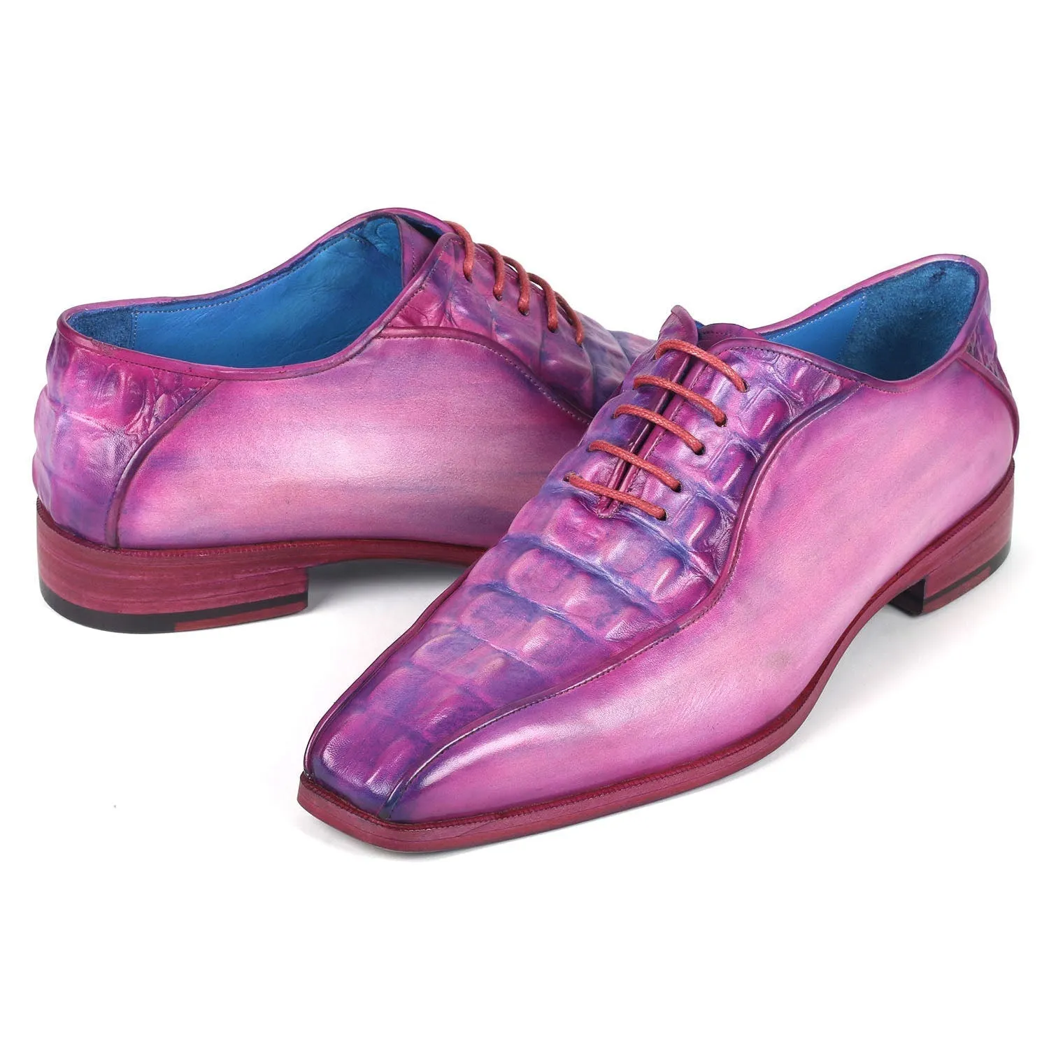 Paul Parkman 94-277 Men's Shoes Purple Crocodile Print Leather Bicycle Toe Oxfords (PM6368)