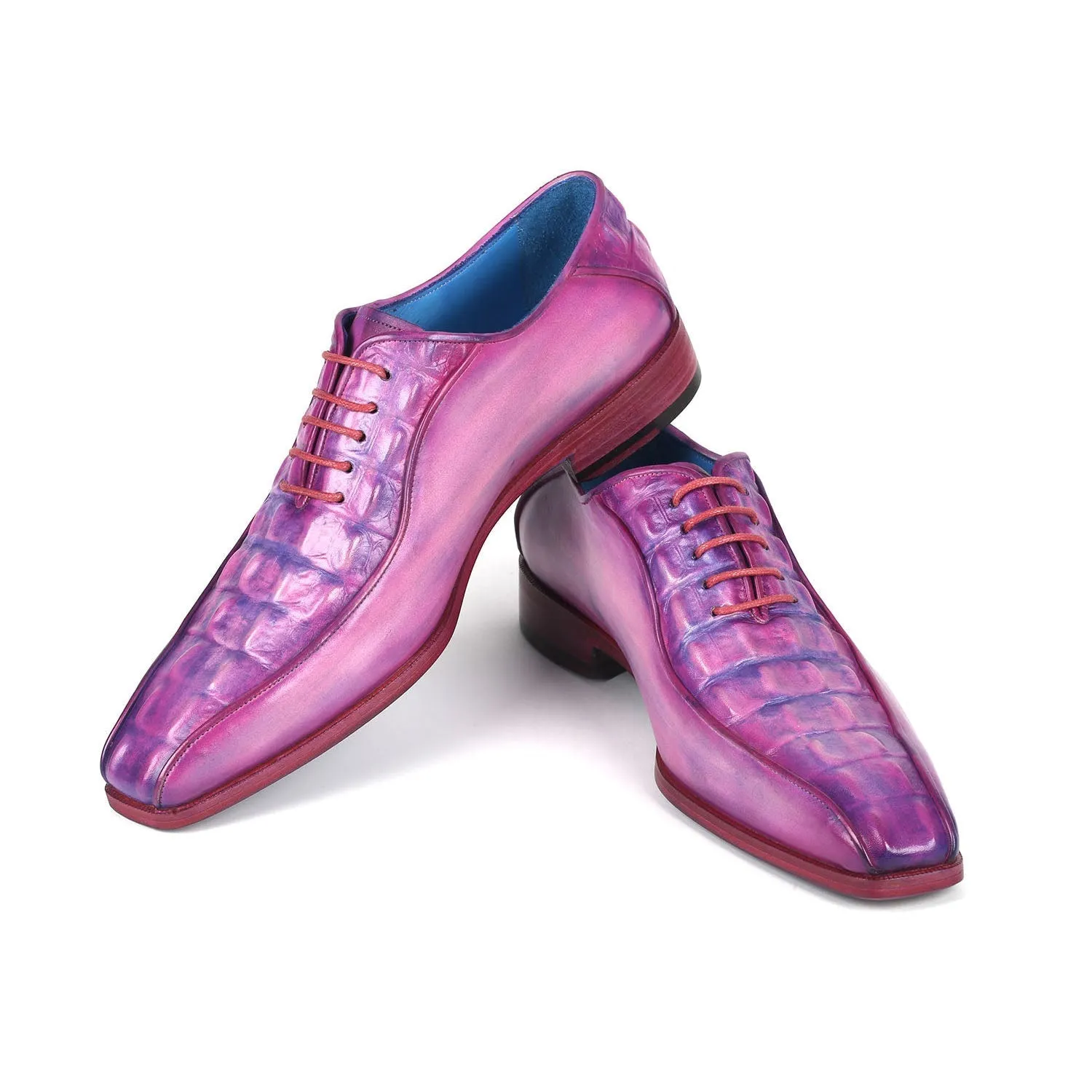 Paul Parkman 94-277 Men's Shoes Purple Crocodile Print Leather Bicycle Toe Oxfords (PM6368)