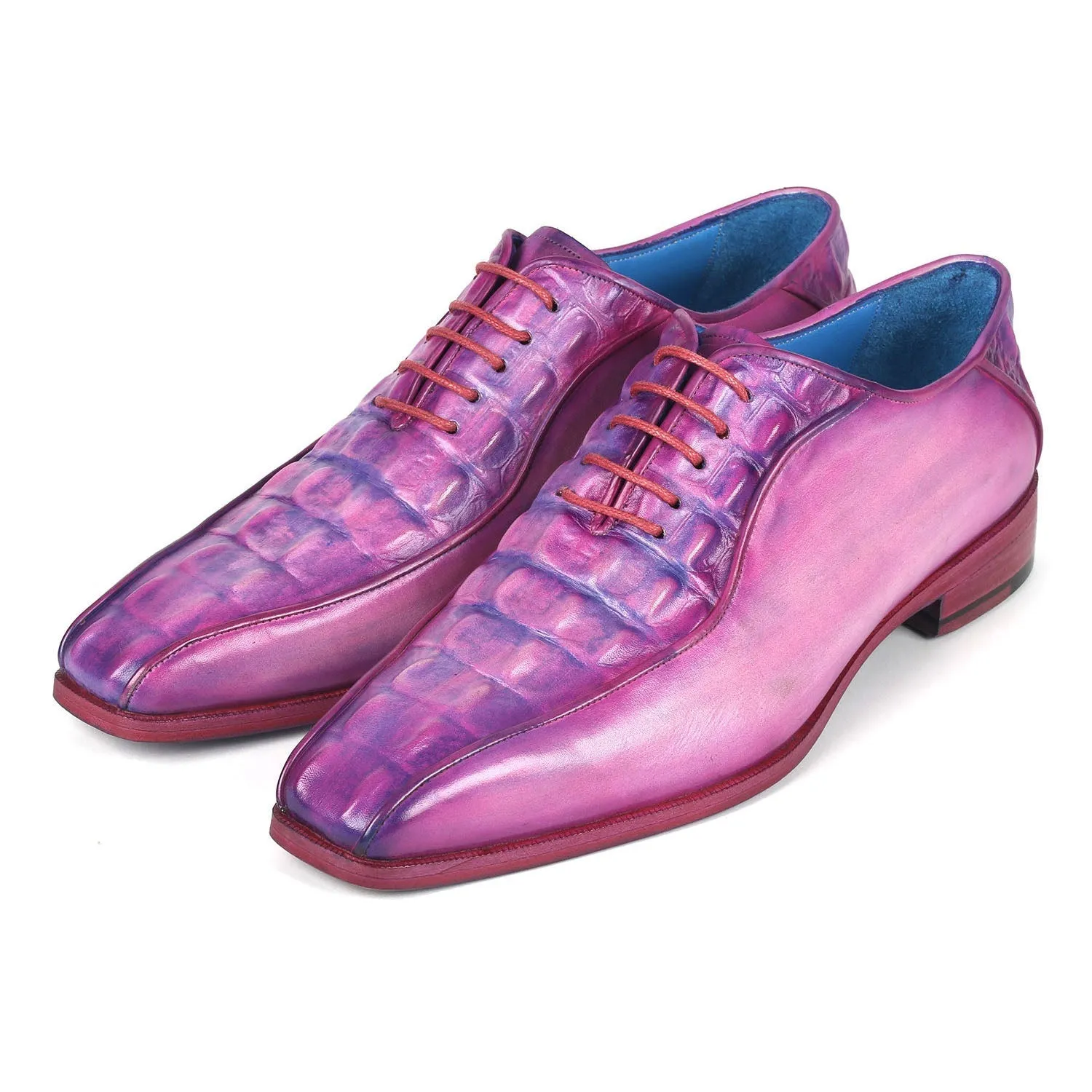 Paul Parkman 94-277 Men's Shoes Purple Crocodile Print Leather Bicycle Toe Oxfords (PM6368)