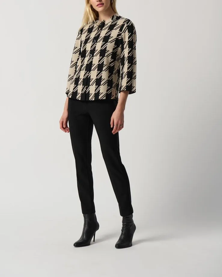 Plaid Jacquard Sweater Jacket With Mock Neck