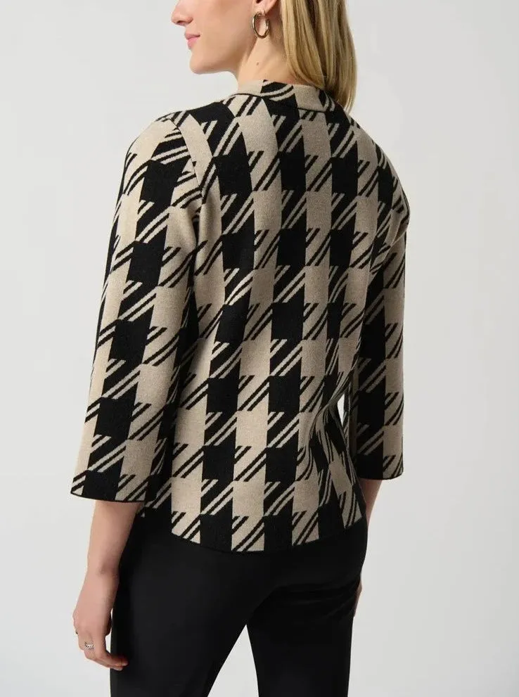 Plaid Jacquard Sweater Jacket With Mock Neck