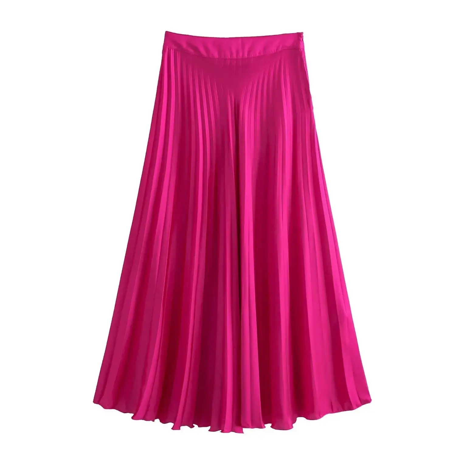 Pleated Long Skirt Side Zipper High Waist Female Satin Skirt