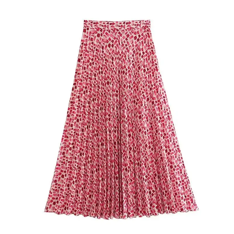 Pleated Long Skirt Side Zipper High Waist Female Satin Skirt