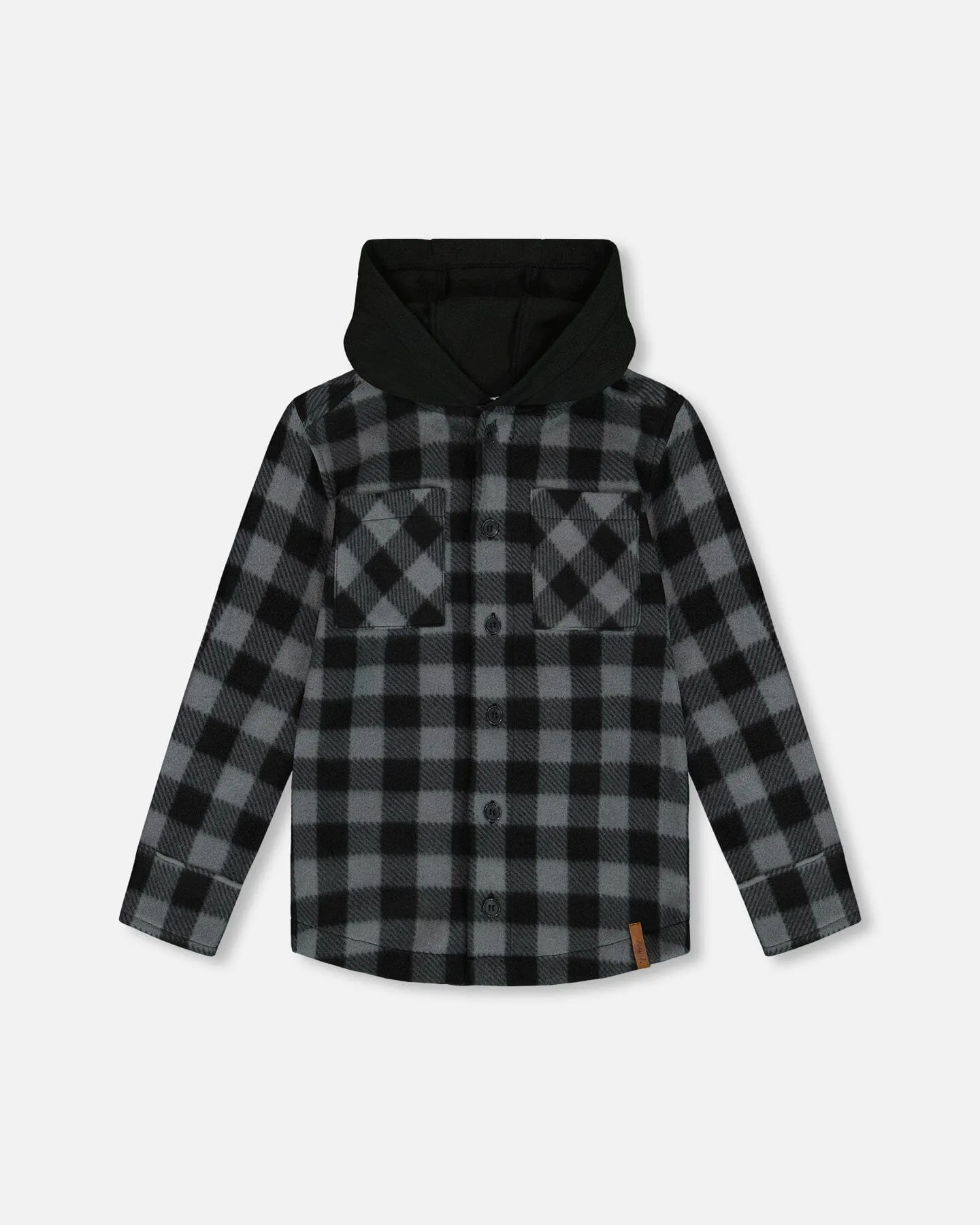 Polar Fleece Shirt With Hood Black Plaid