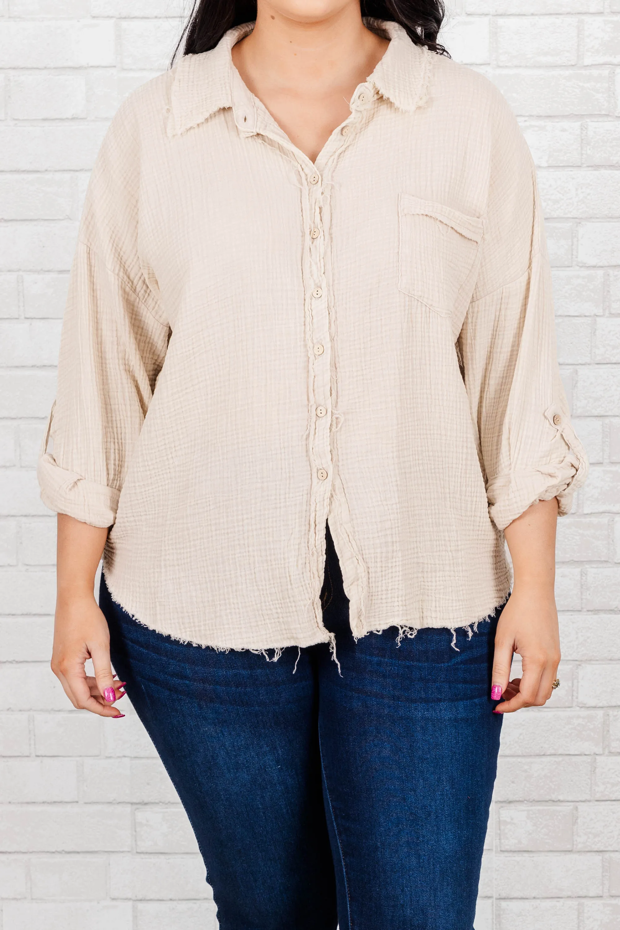 Popular Phrase Top, Sand Beige