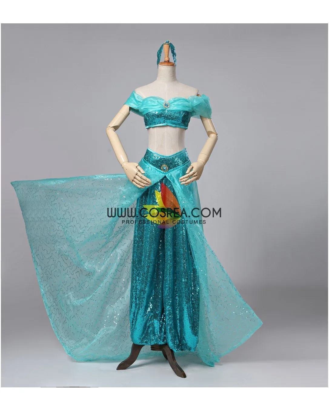 Princess Jasmine Aladdin Lake Green Classic Cosplay Costume