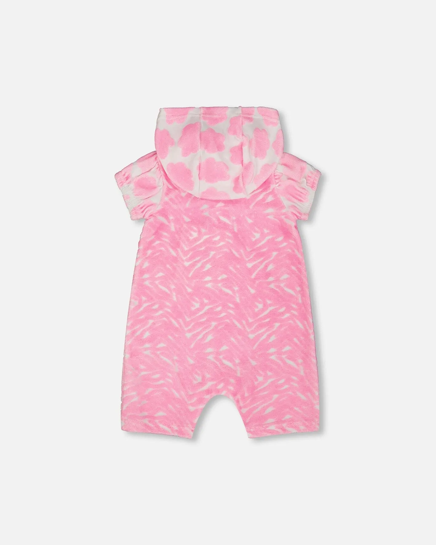 Printed Terry Romper With Hood Vibrant Pink And White