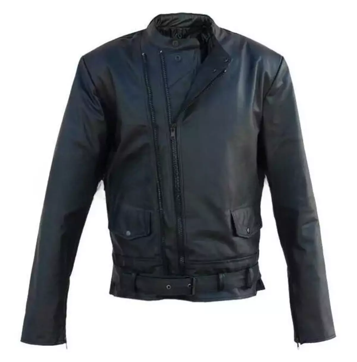 Punk Men's Double-closure Black Leather Jacket