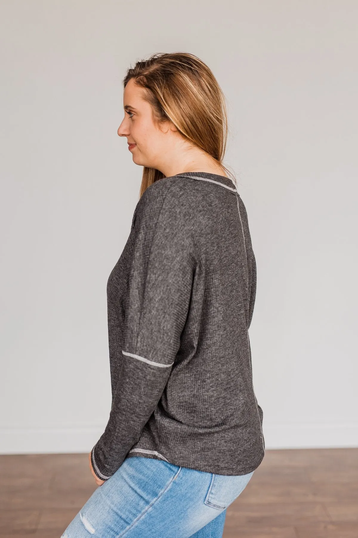 Purely Stunning Long Sleeve Knit Top- Charcoal