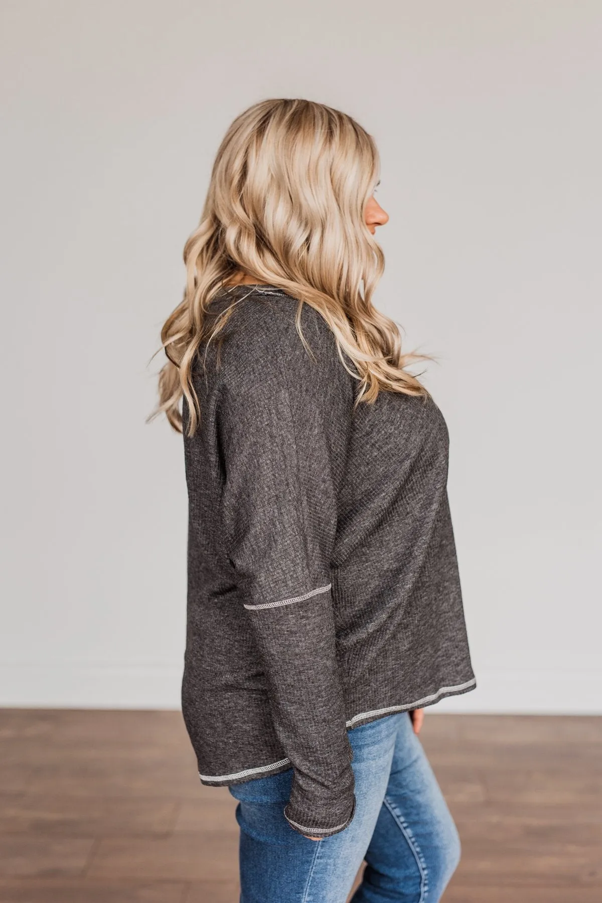 Purely Stunning Long Sleeve Knit Top- Charcoal