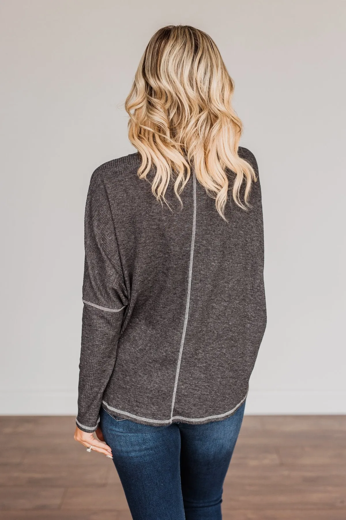 Purely Stunning Long Sleeve Knit Top- Charcoal