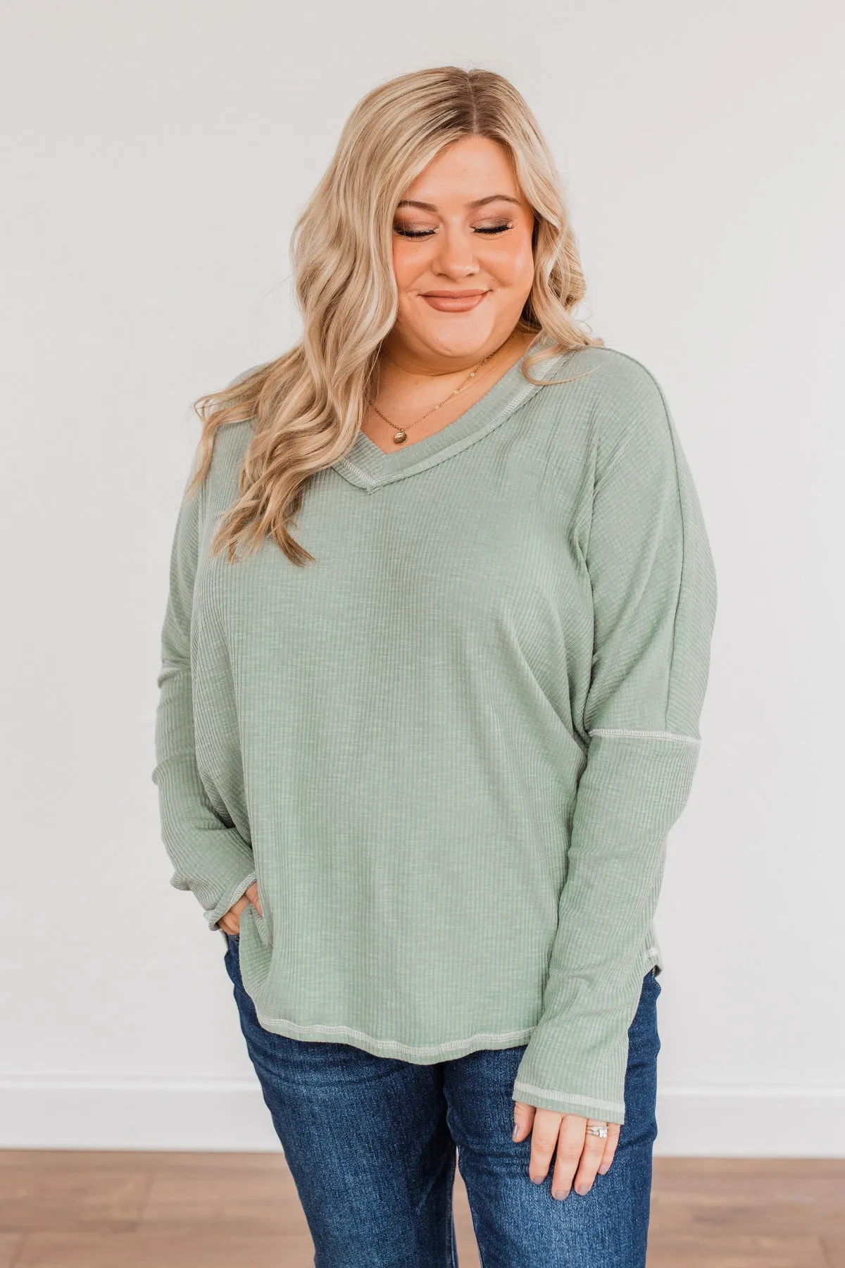 Purely Stunning Long Sleeve Knit Top- Sage