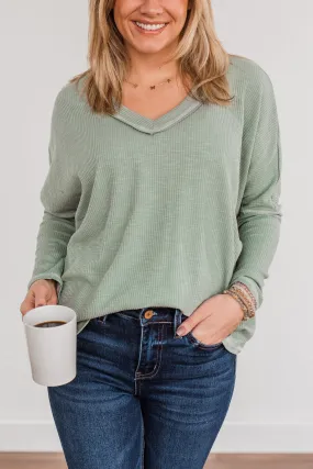 Purely Stunning Long Sleeve Knit Top- Sage