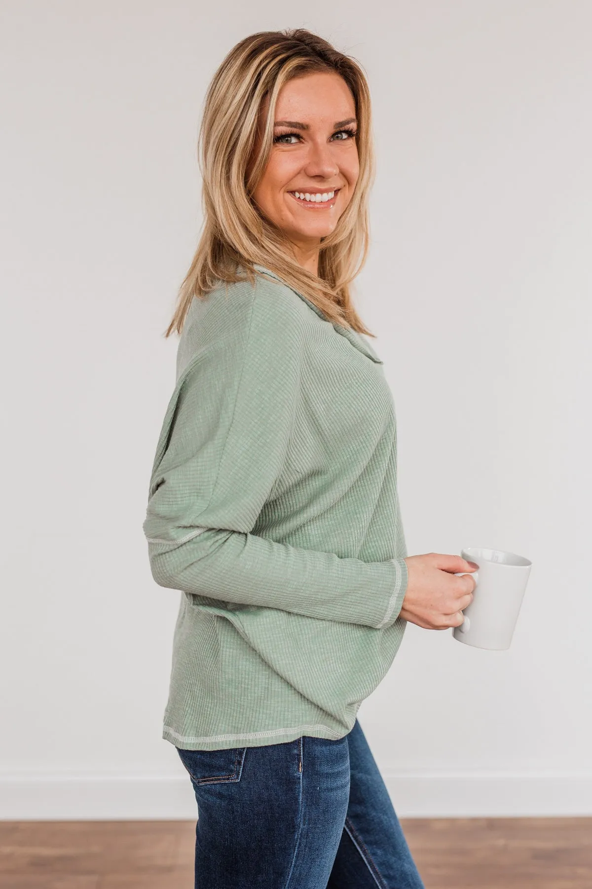 Purely Stunning Long Sleeve Knit Top- Sage