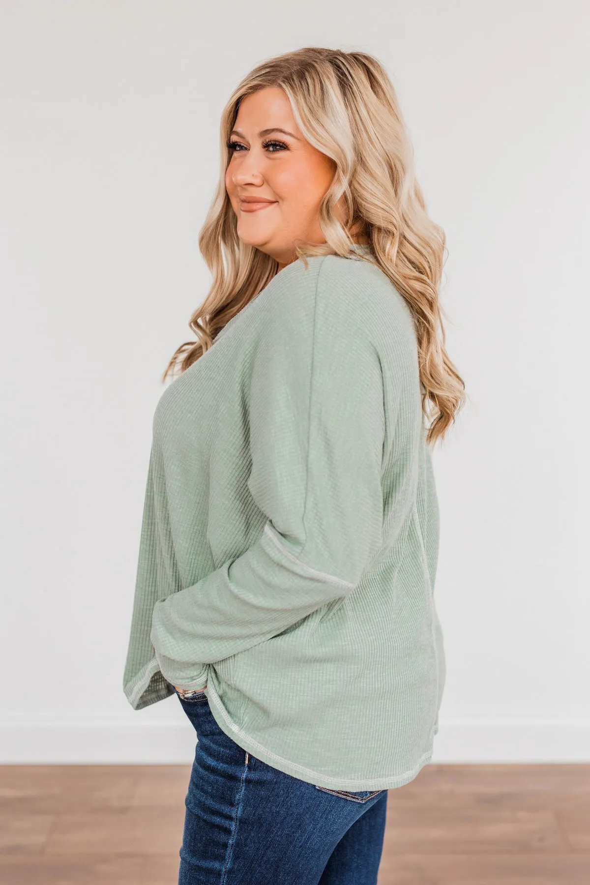 Purely Stunning Long Sleeve Knit Top- Sage