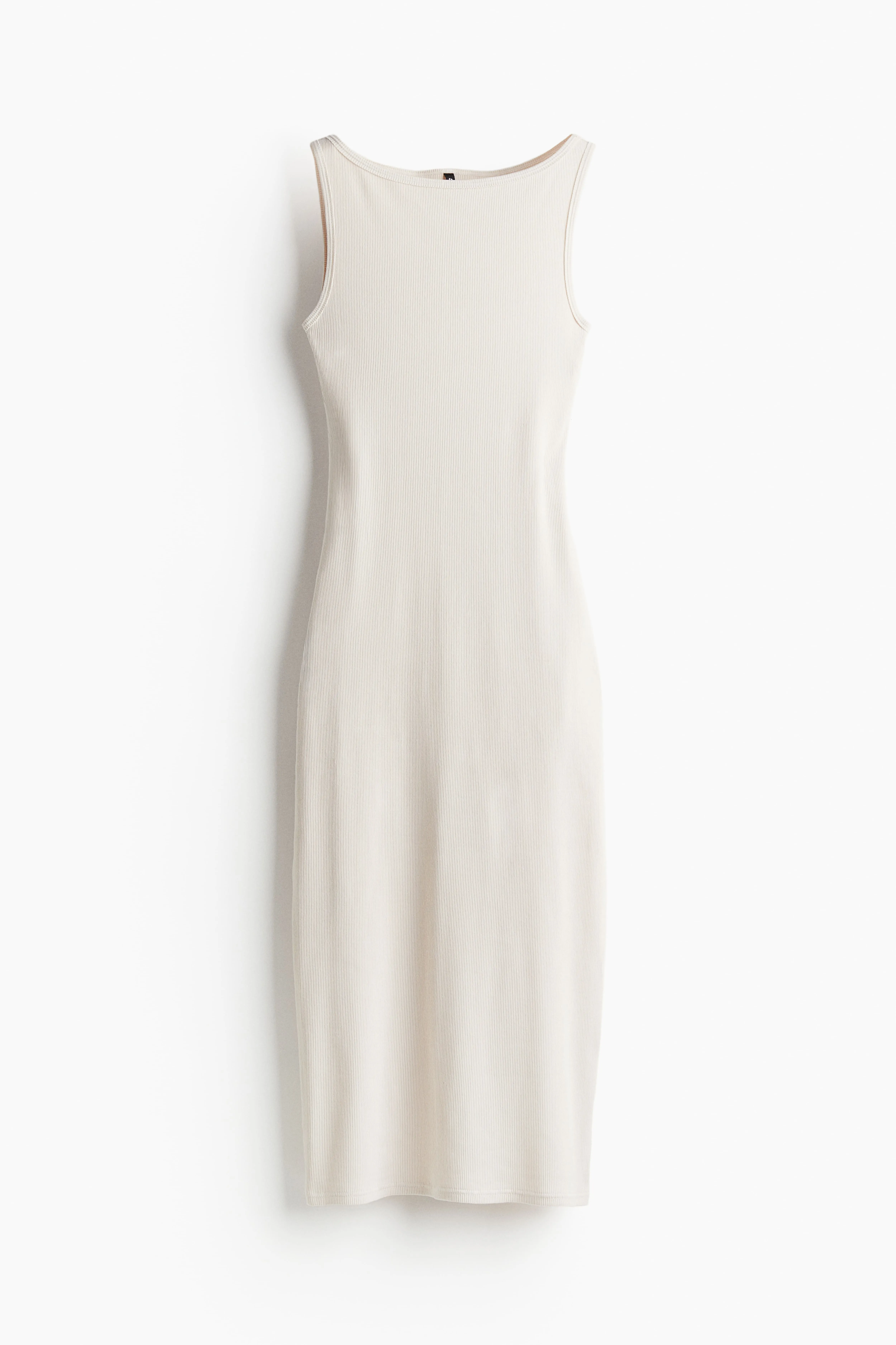 Ribbed bodycon dress - Boat neck - Sleeveless - Light beige - Ladies | H&M GB