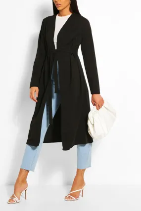 Ruched Detail Belted Duster Coat