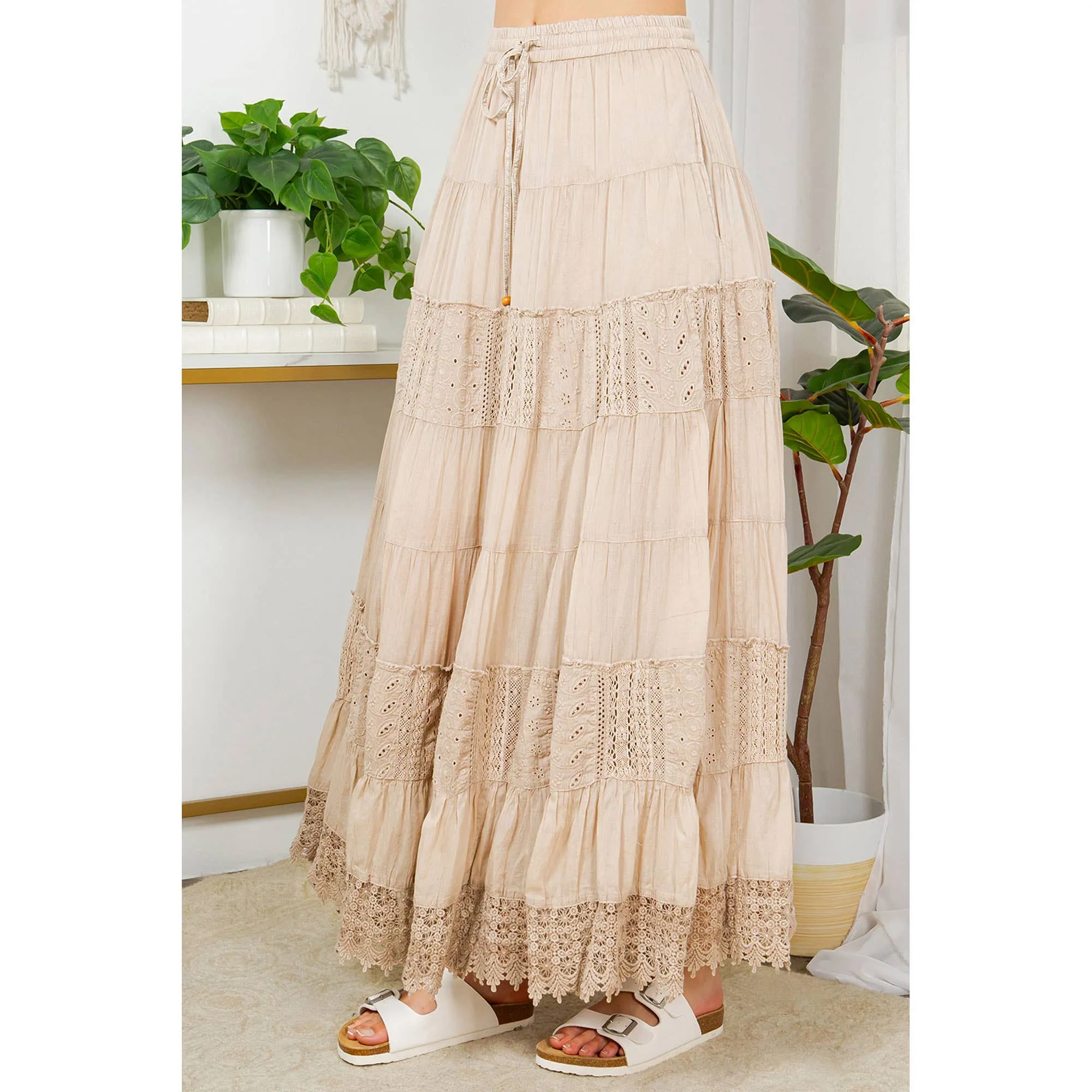 Sale - 7 Tiered Crinkle Lace Patchwork Skirt Fully Line with Pockets