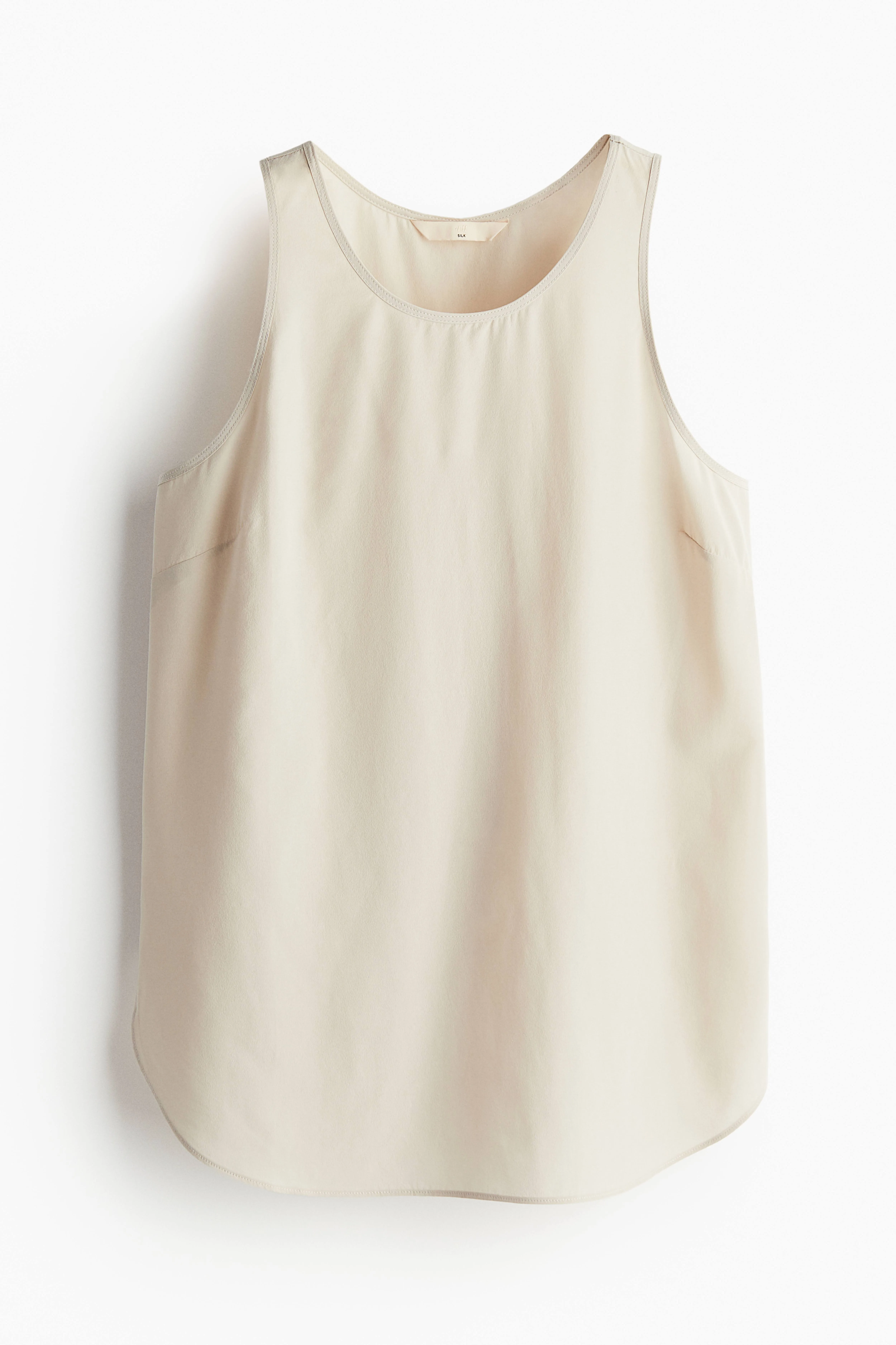 Silk crêpe top - Round neck - Sleeveless - Light beige - Ladies | H&M GB