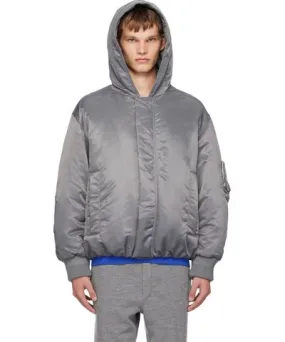 Solid Homme Gray Hooded Bomber Jacket