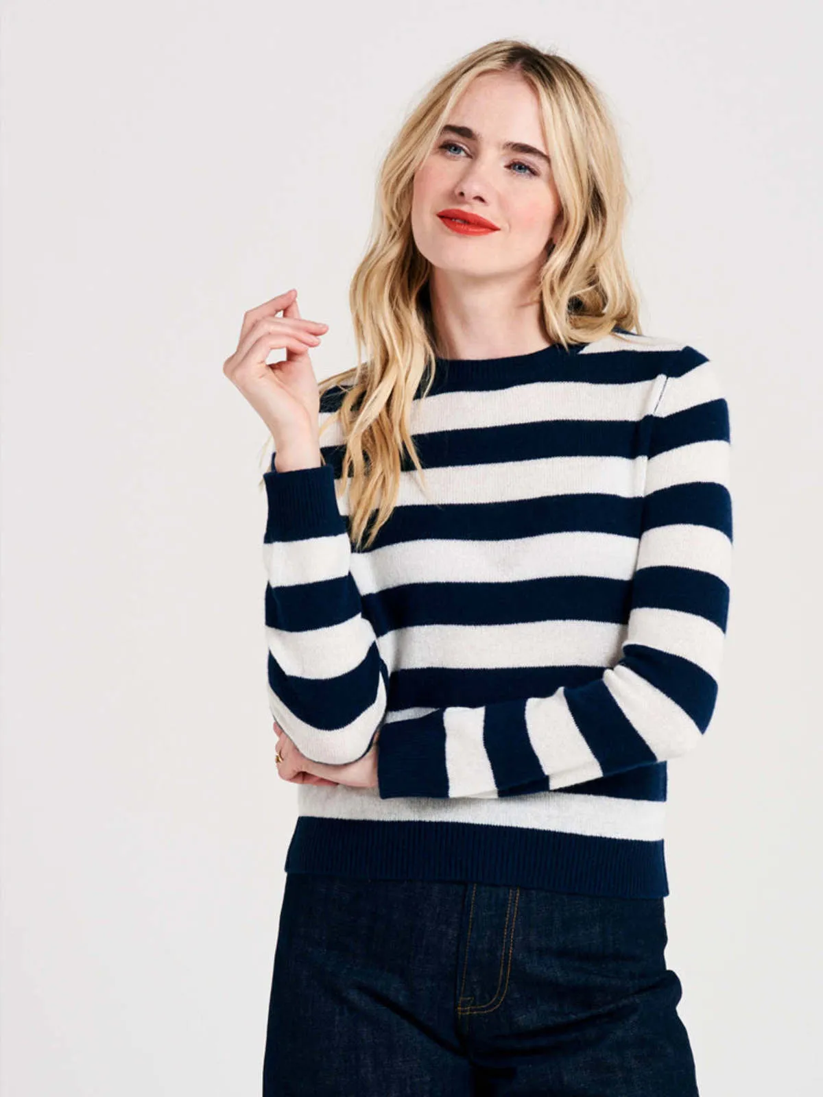 Stripe Crew Sweater - Navy/Cream