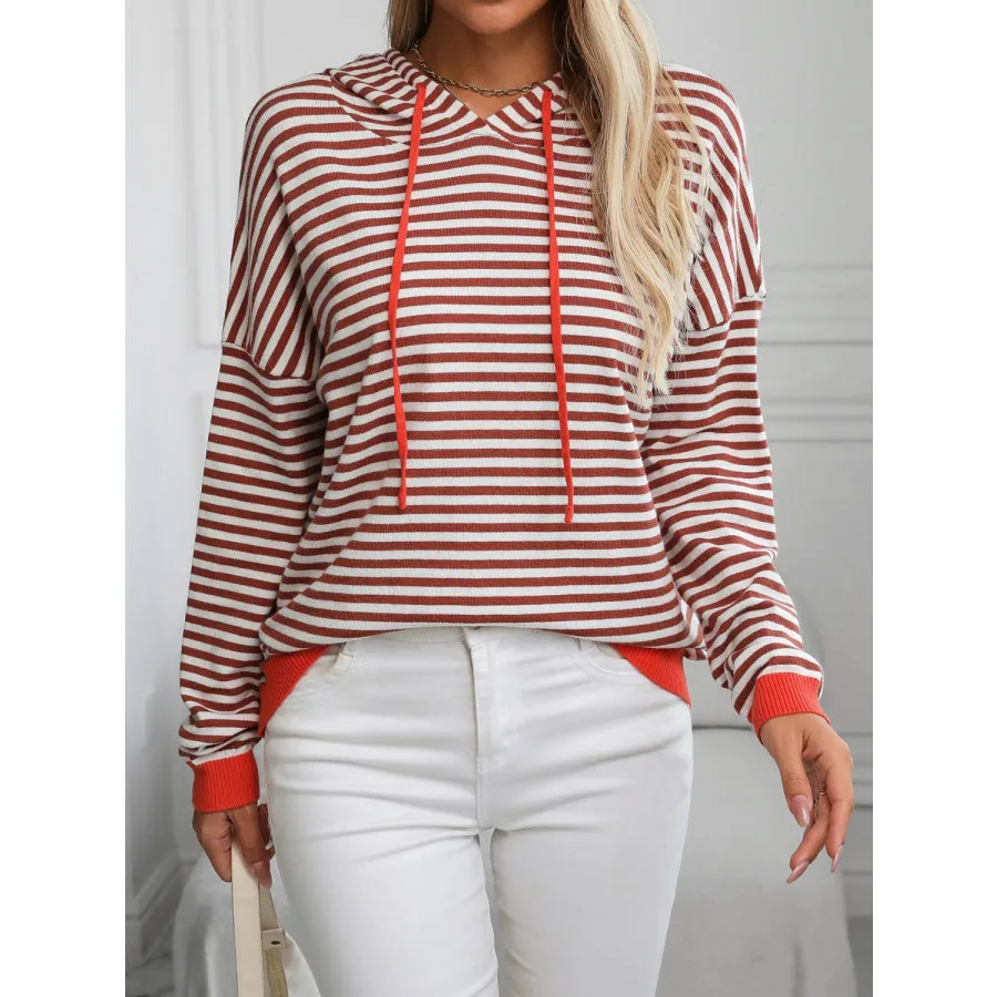 Striped Long Sleeve Hooded Knit Top